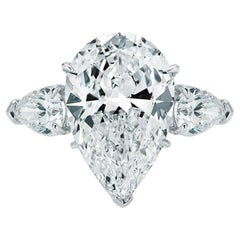 GI Certified 4 Carat Pear Cut Diamond Ring