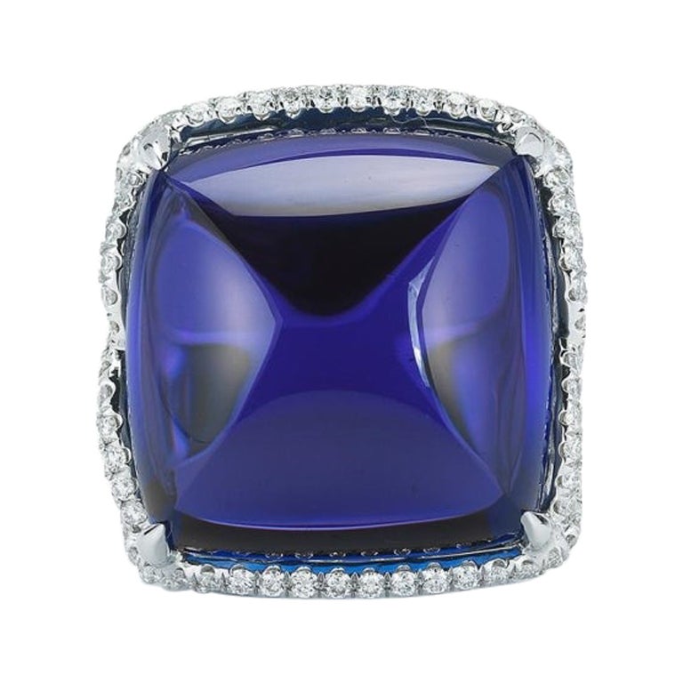 Tanzanite Cabochon and Diamond Ring For Sale