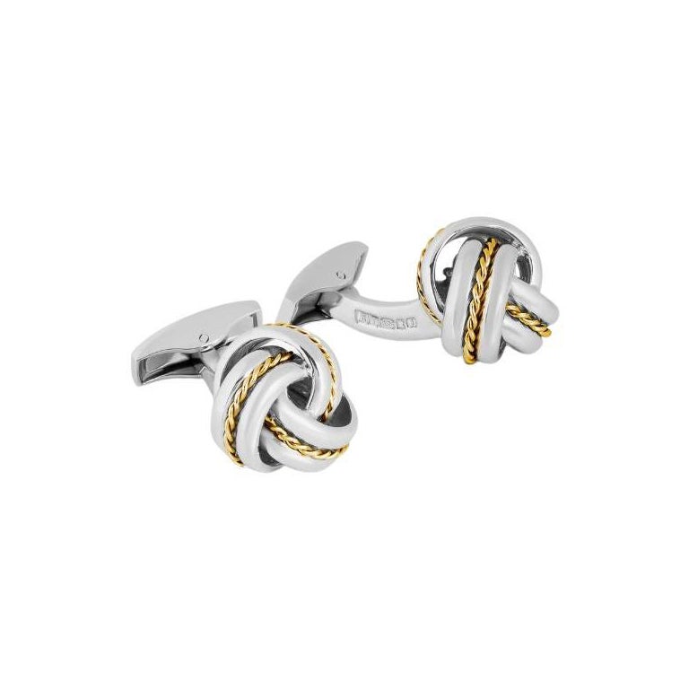Knot Twisted Royal Cable Cufflinks in Silver and 18k Yellow Gold For Sale