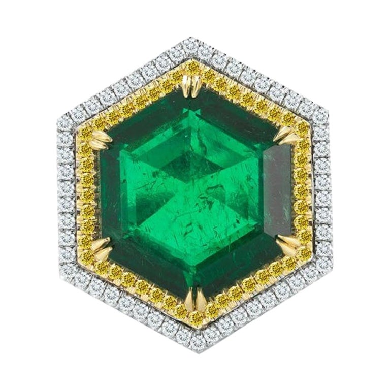 Unique Hexagonal Emerald Ring For Sale