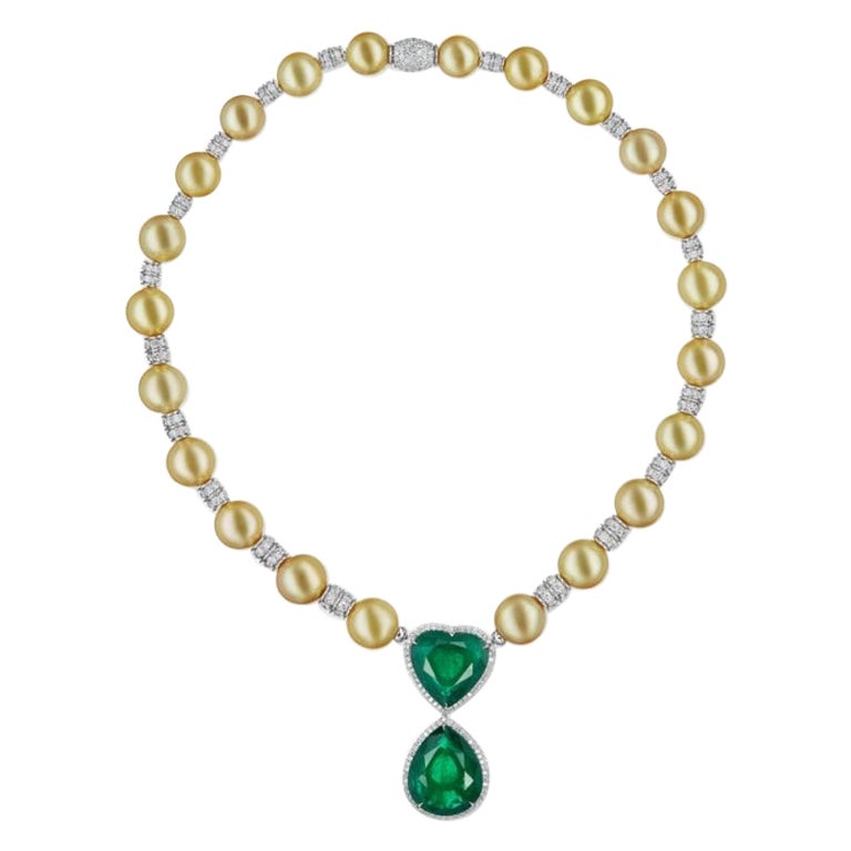 Emerald/Pearl and Diamond Necklace For Sale