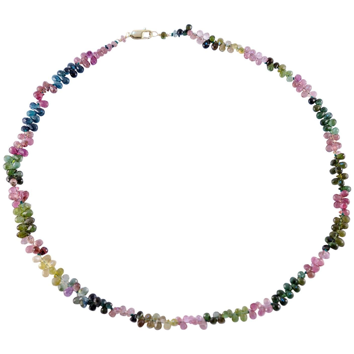 Pink Blue Yellow and Green Tourmaline Briolette Necklace