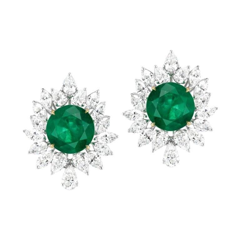 Emerald and Diamond Stud For Sale