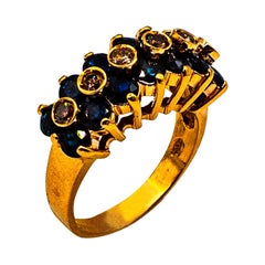 Art Deco Style 4.17 Carat Brown Diamond Blue Sapphire Yellow Gold Cocktail Ring