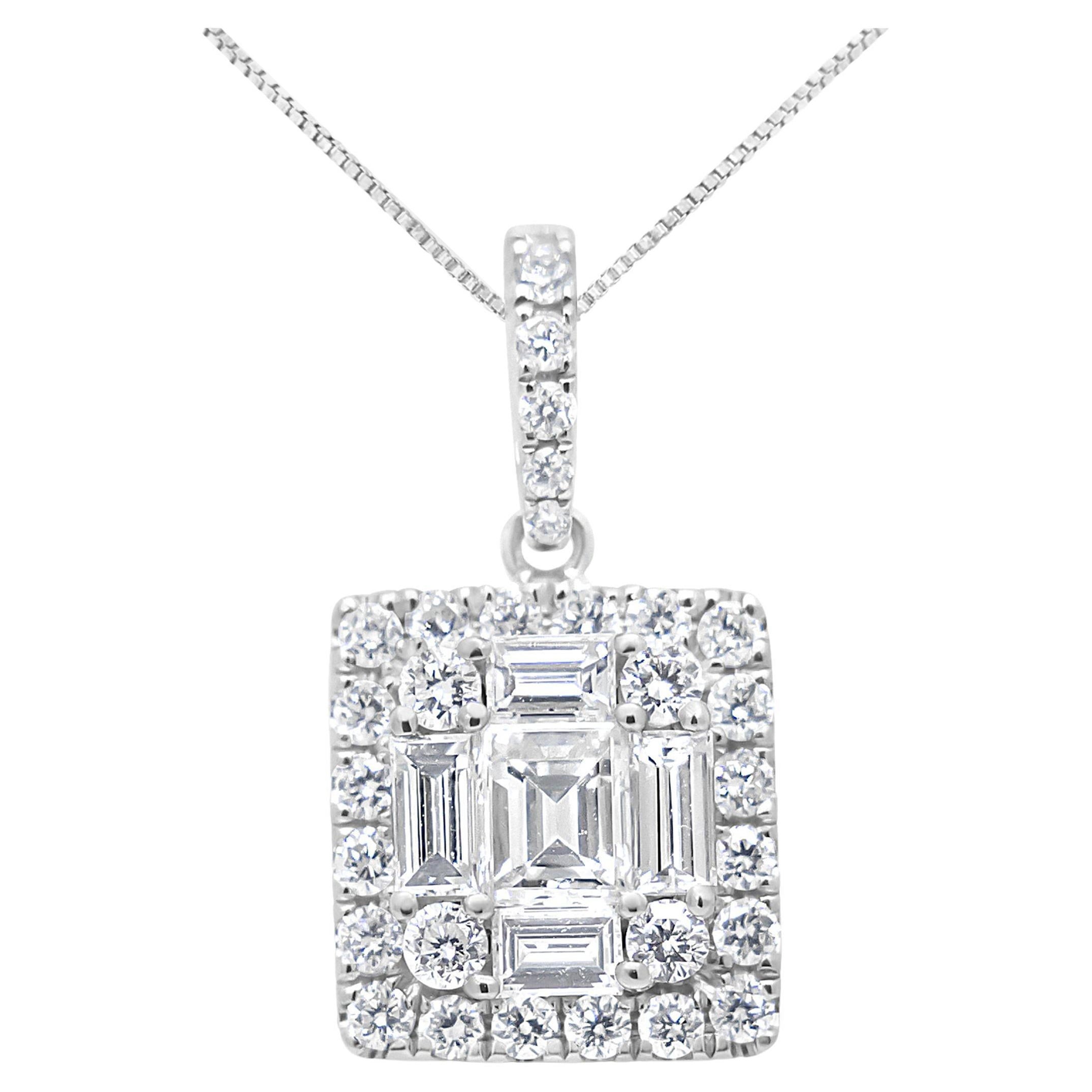 18K White Gold 5/8 Carat Round Diamond Halo Heart Cluster Pendant