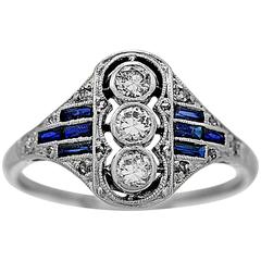 Antique Sapphire Diamond Platinum Gold Ring