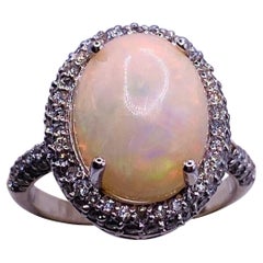 14k White Gold Fire Opal and Diamond Ring