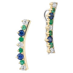 Ecksand 14k Yellow Gold Sapphire Emerald Ear Crawler Earrings