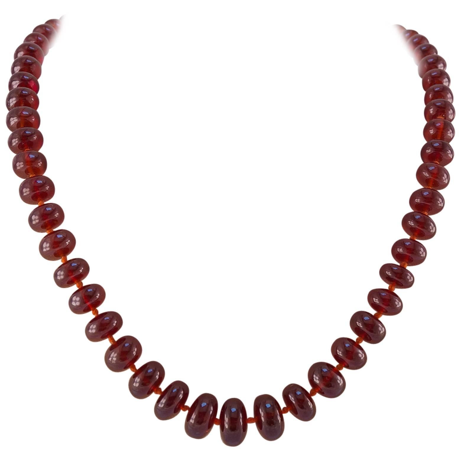 Large Orange Red Garnet Bead Necklace