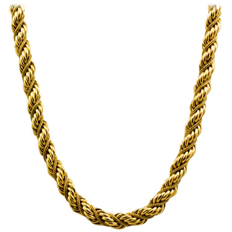 Gold Braided Rope Necklace at 1stDibs