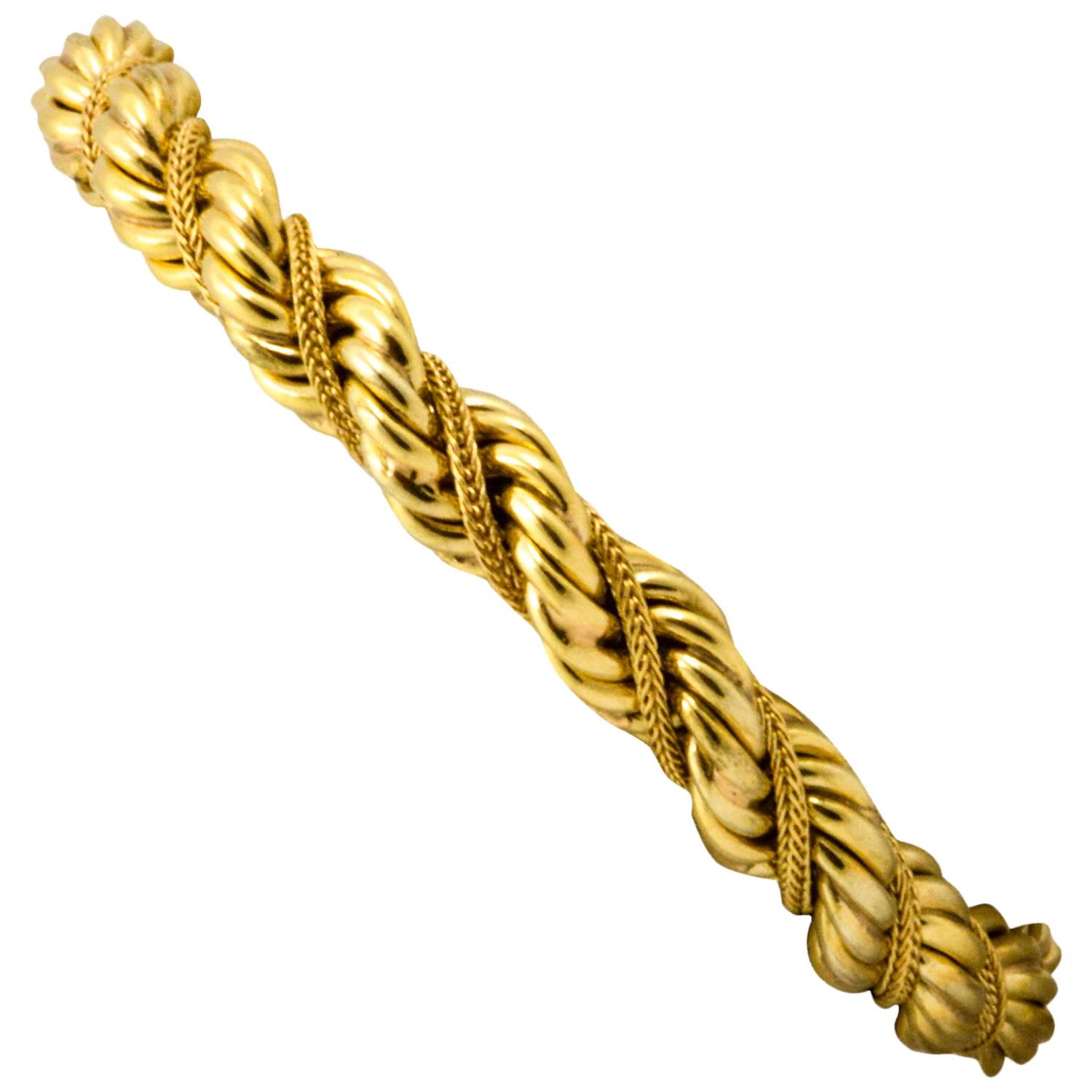 14kt Yellow Gold Braided Rope Bracelet For Sale at 1stdibs