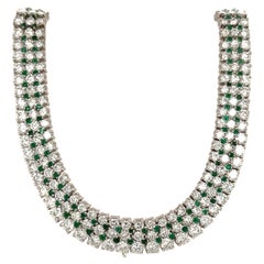 Round Cut Diamond and Emerald Flexible Choker in 18k white gold 