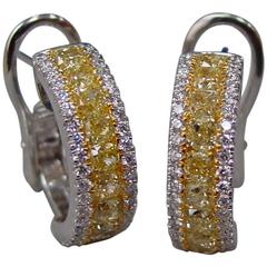 Yellow and White Diamond Hoop Earrings 7