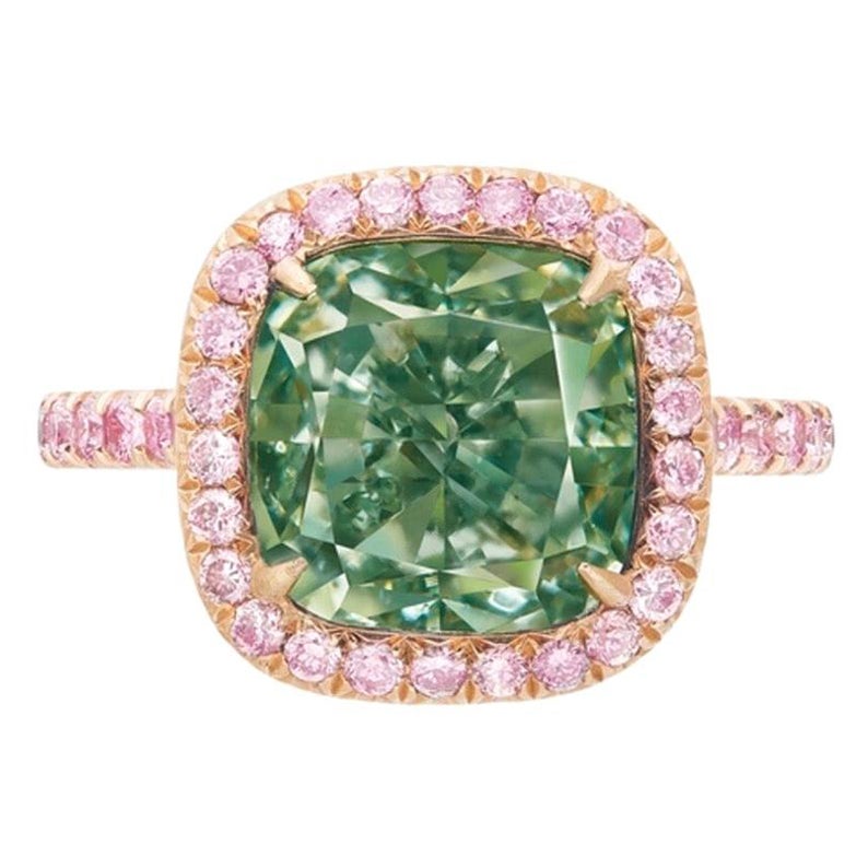 Emilio Jewelry GIA Certified 6.00 Carat Fancy Intense Green Diamond Ring For Sale