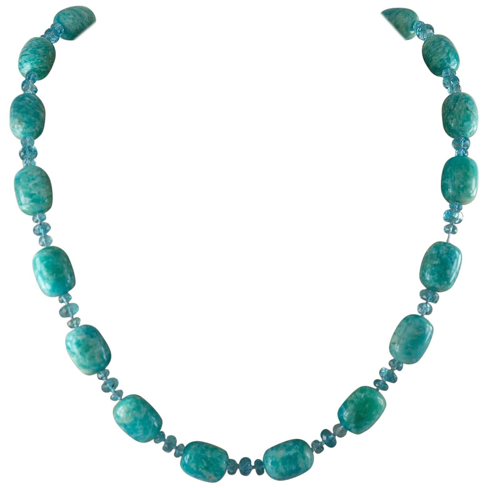 Modern Amazonite and Apatite Bead Necklace 