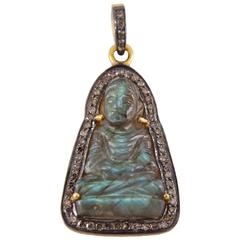 Labradorite Rose Cut Diamond Oxidized Sterling Silver Buddha Pendant 5