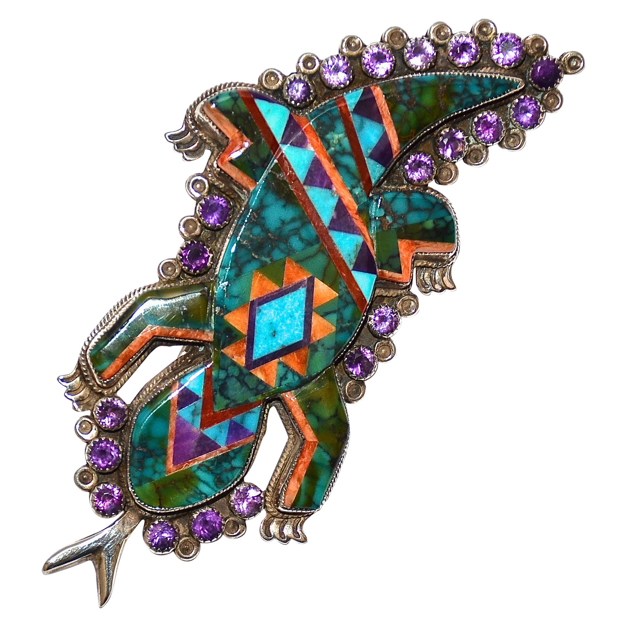 Multi-Gemstone Inlaid One-of-a-kind Lizard Pin by Benny & Valerie Aldrich For Sale
