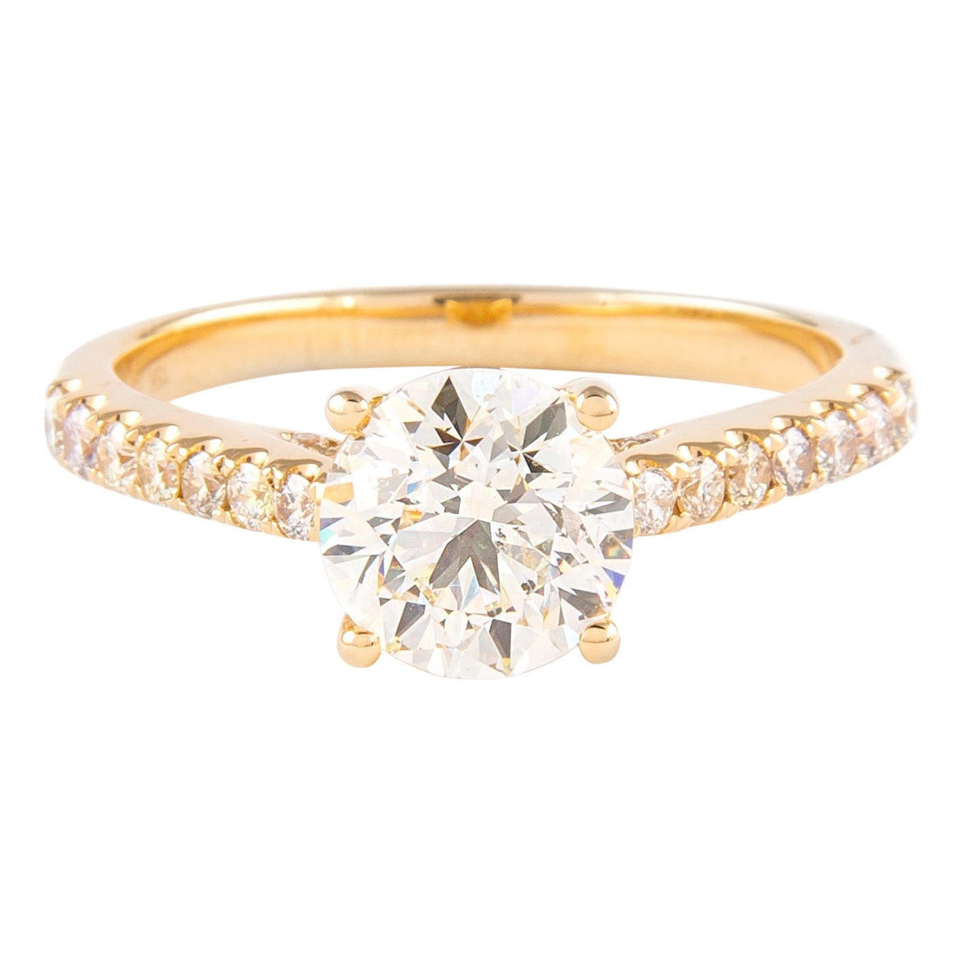 1.46 Carat Round Brilliant Diamond Ring 18 Karat Yellow Gold For Sale