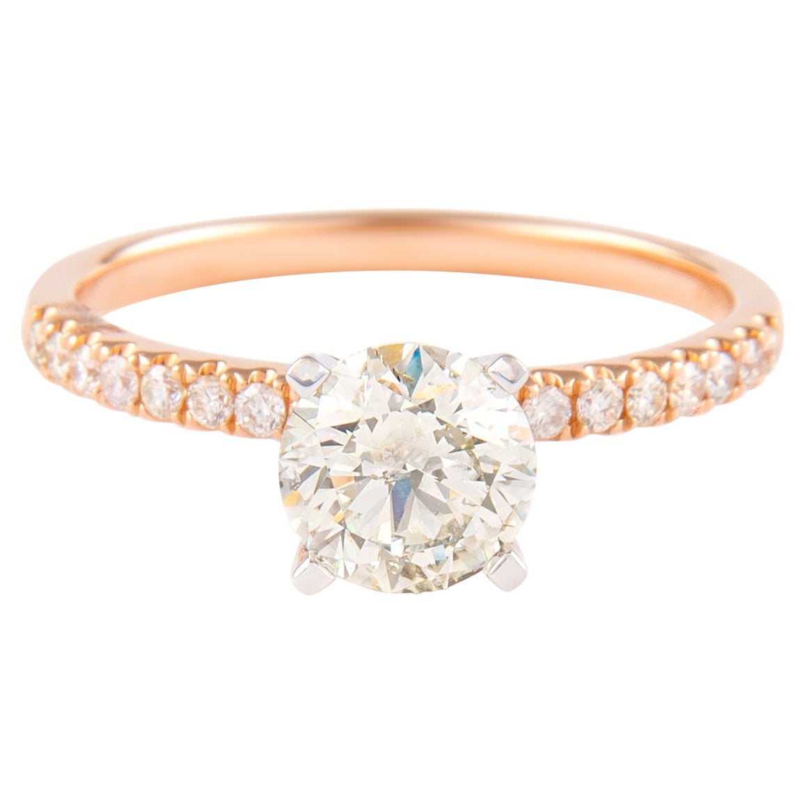 1.01 Carat Round Brilliant Diamond Ring 18 Karat Rose & White Gold For Sale