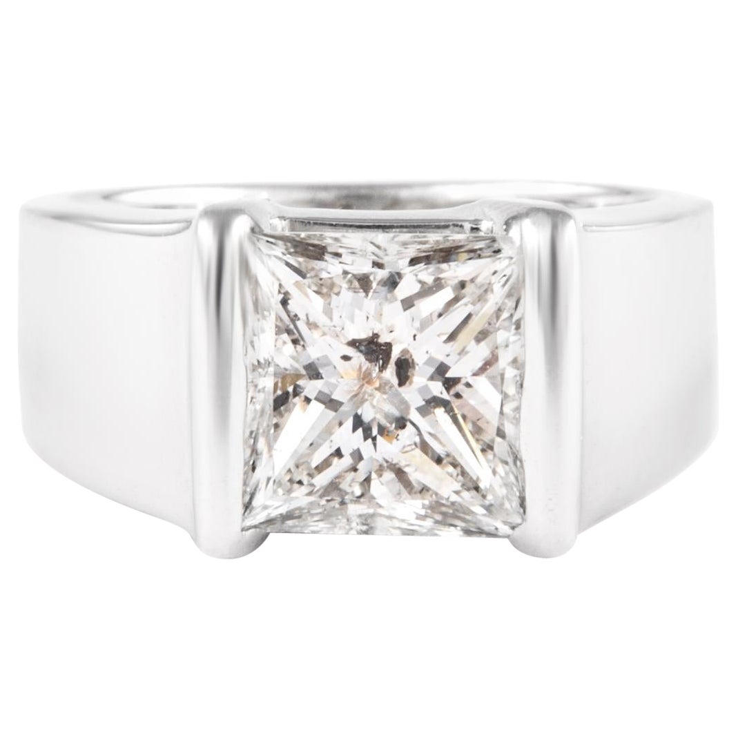 Bague en or blanc certifiée EGL 3,06 carats, diamant taille princesse