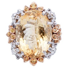 Vintage Topaz, Yellow Sapphires, Tsavorite, Diamonds, 14 Kt White and Rose Gold Ring