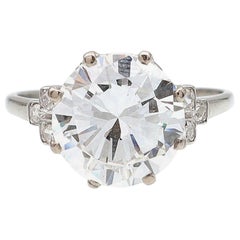 Edwardian HRD Certified 3.98ct Old European Cut Diamond Solitaire Ring