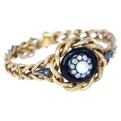 Used Biedermeier Gold Enamel Pearl Diamonds Bracelet, 1840