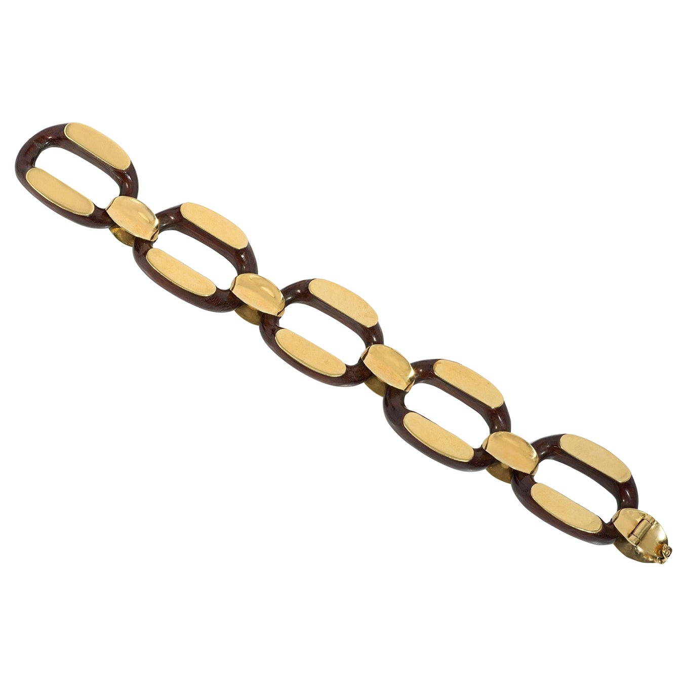 Gay Frères, France Estate Wood and Gold Link Bracelet