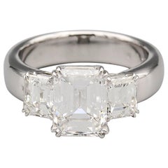 3.12 E/VVS1 Carat Emerald-Cut Diamond Platinum 3 Stone Ring