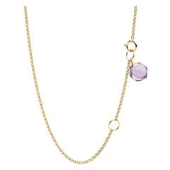 18k Solid Yellow Gold Minimalist Dainty Gold Link Chain with Natural Amethyst