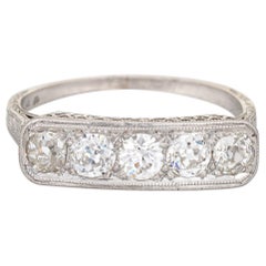 Antique Art Deco 5 Stone Diamond Ring Platinum Filigree Band Fine Jewelry