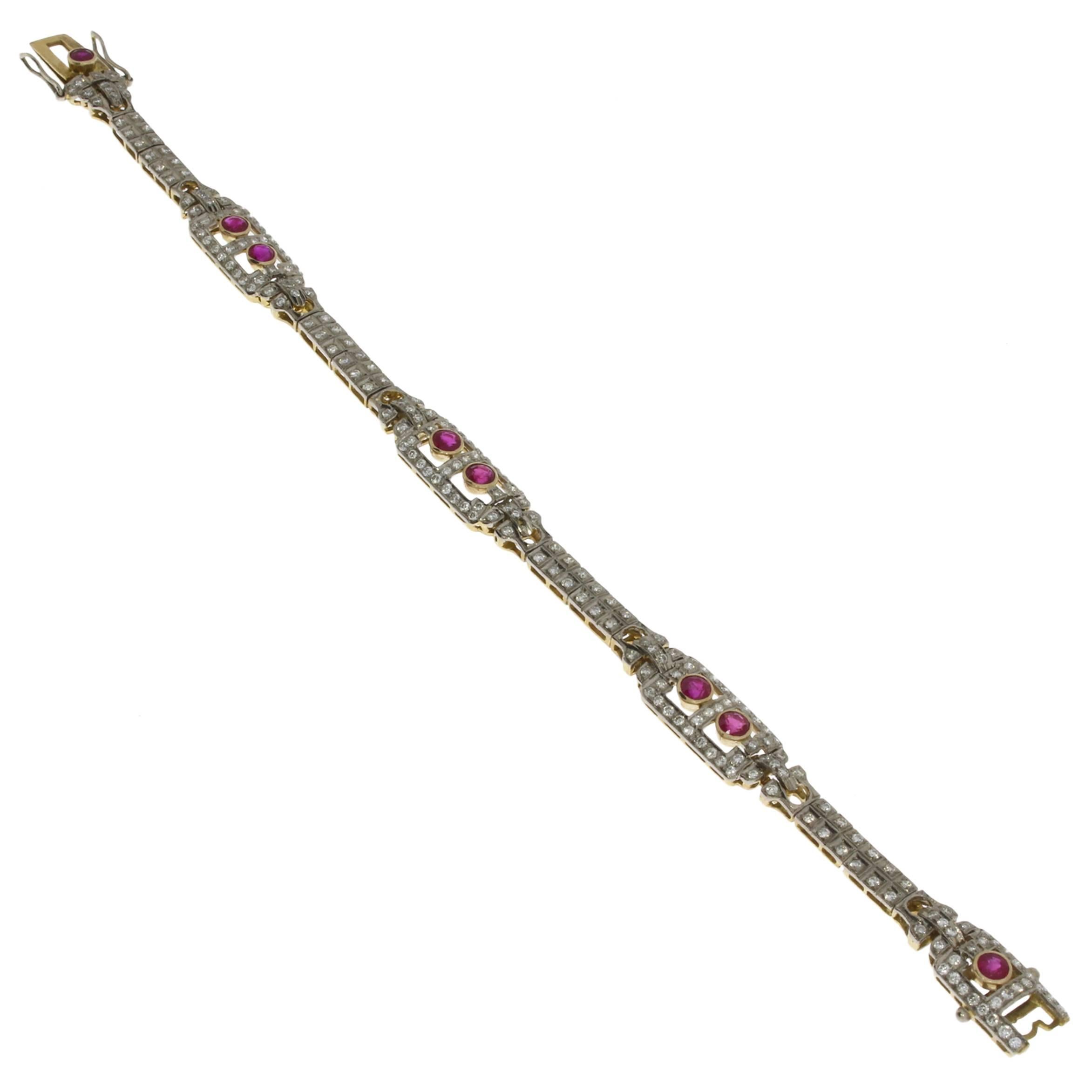 Ruby Diamond Two-Color Gold Bracelet For Sale
