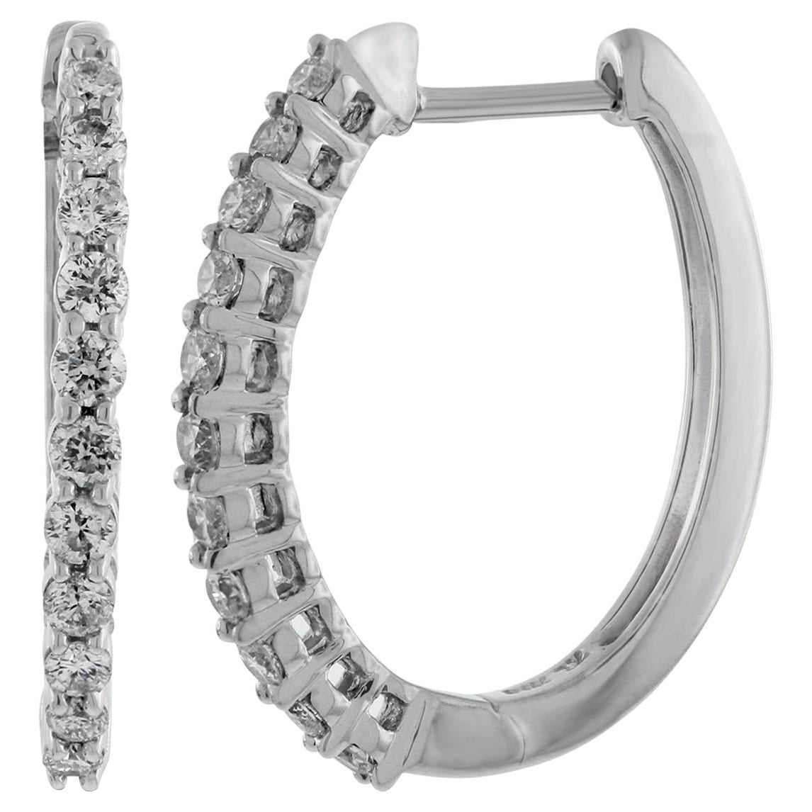 .75 Carat Total Weight Diamond Outside Round Hoop Earrings in 14 Karat Gold For Sale