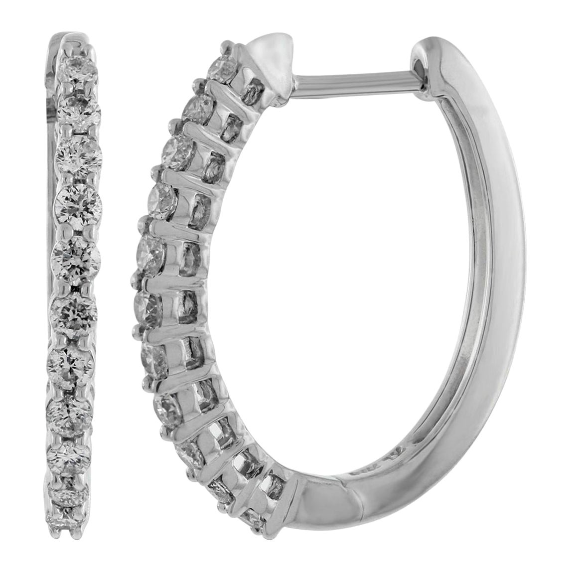 1.00 Carat Total Weight Diamond Outside Round Hoop Earrings in 14 Karat Gold			 For Sale