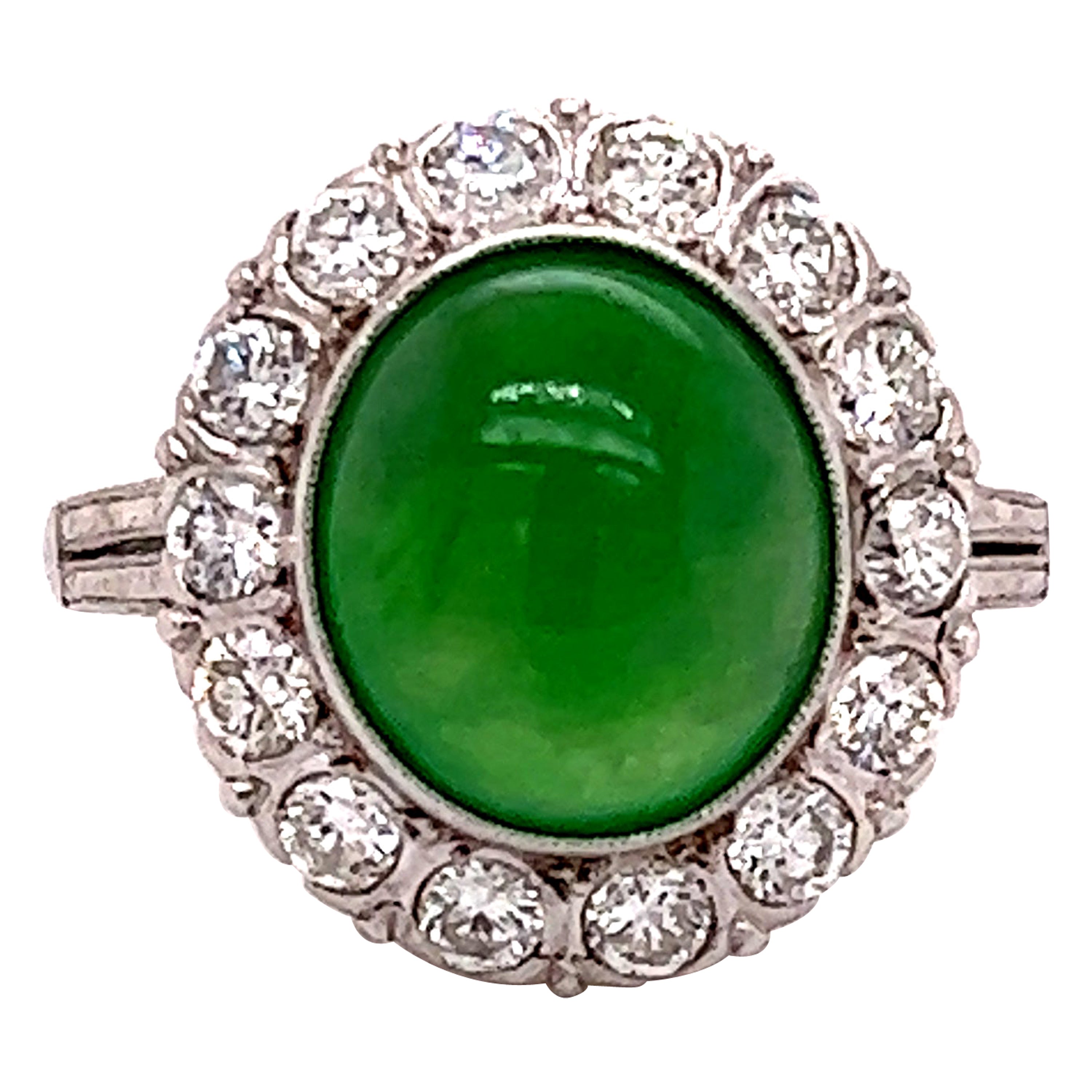 Art Deco Platinum Jade & Diamond Cocktail Ring For Sale