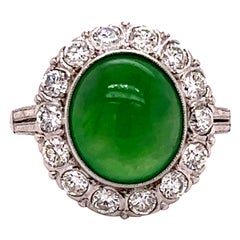 Antique Art Deco Platinum Jade & Diamond Cocktail Ring