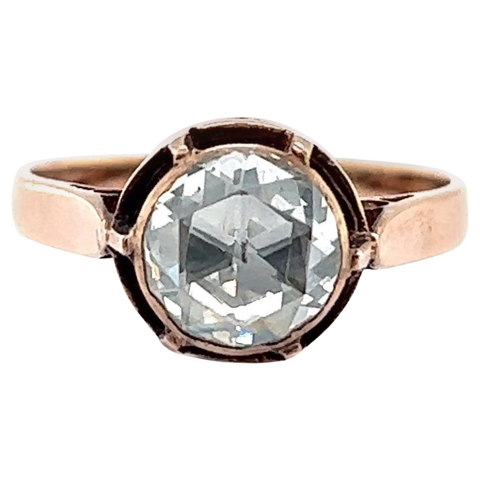 Antique 1.50 Carat Rose Cut Diamond 9 Karat Rose Gold Solitaire Engagement Ring