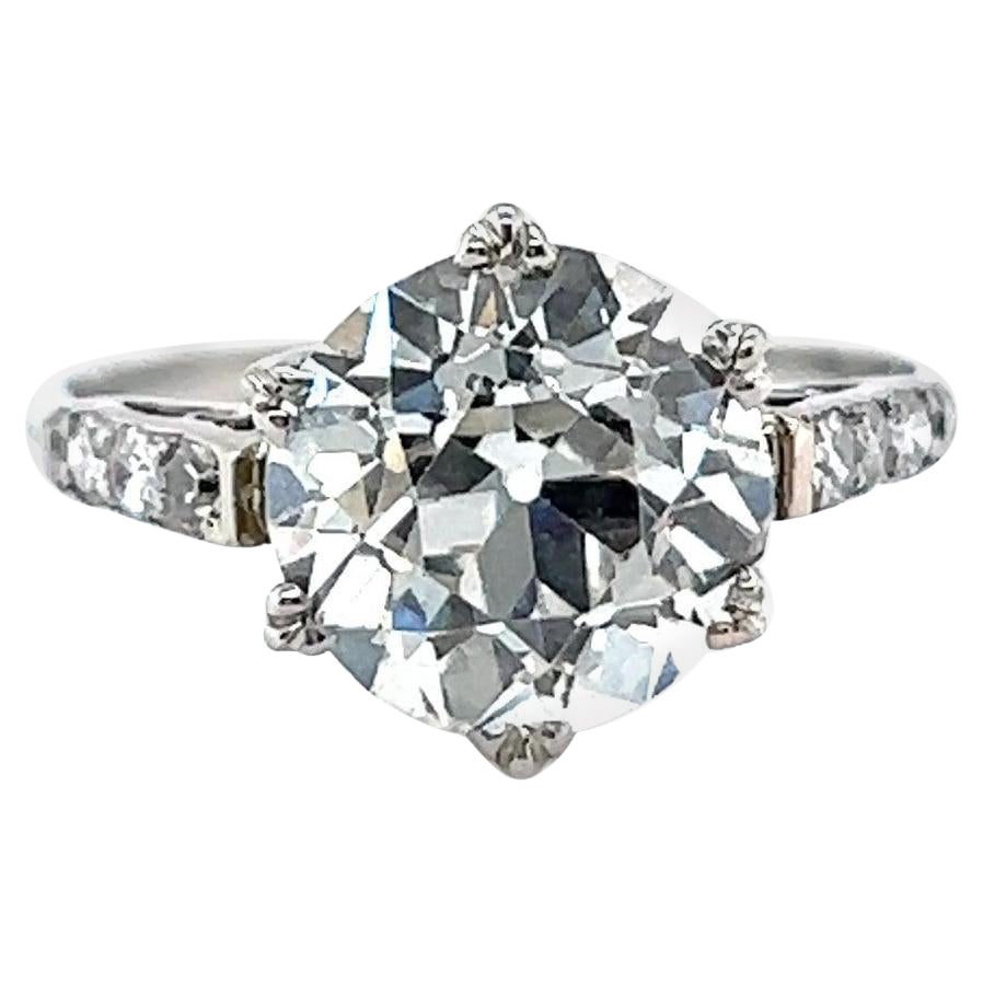 Art Deco GIA 3.11 Carats Old European Cut Diamond Platinum Engagement Ring
