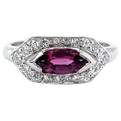 Art Deco Ruby Diamond Platinum East West Ring