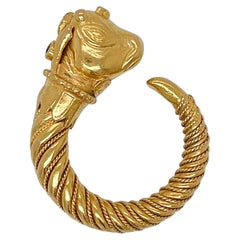 Lalaounis 18K Gold & Amethyst Greek Revival Bull's Head Ring 
