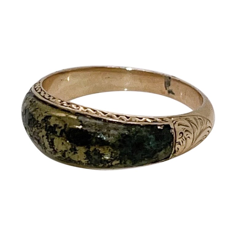 Antique Victorian 14K Gold & Pyrite or Gold Quartz Signet / Band Ring For Sale