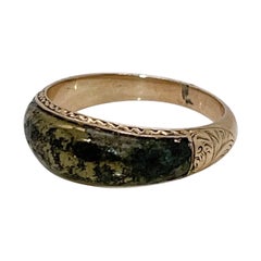 Antique Victorian 14K Gold & Pyrite or Gold Quartz Signet / Band Ring