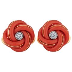 Steven B. Fox Natural Coral Diamond Gold Love Knot Cufflinks 6