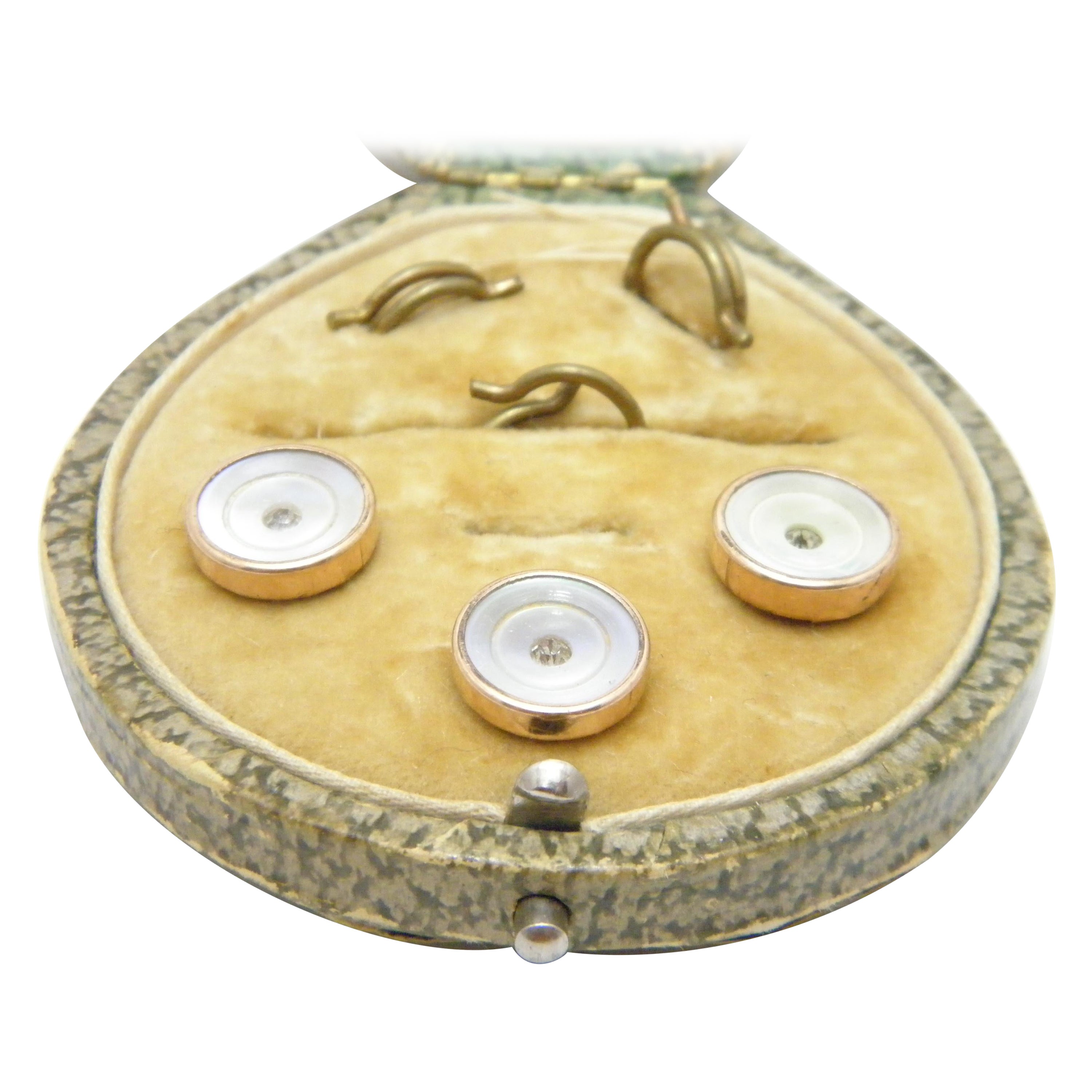 Bargain Antique 15ct Rose Gold Diamond Paste Shirt Studs Buttons c1860 625 For Sale