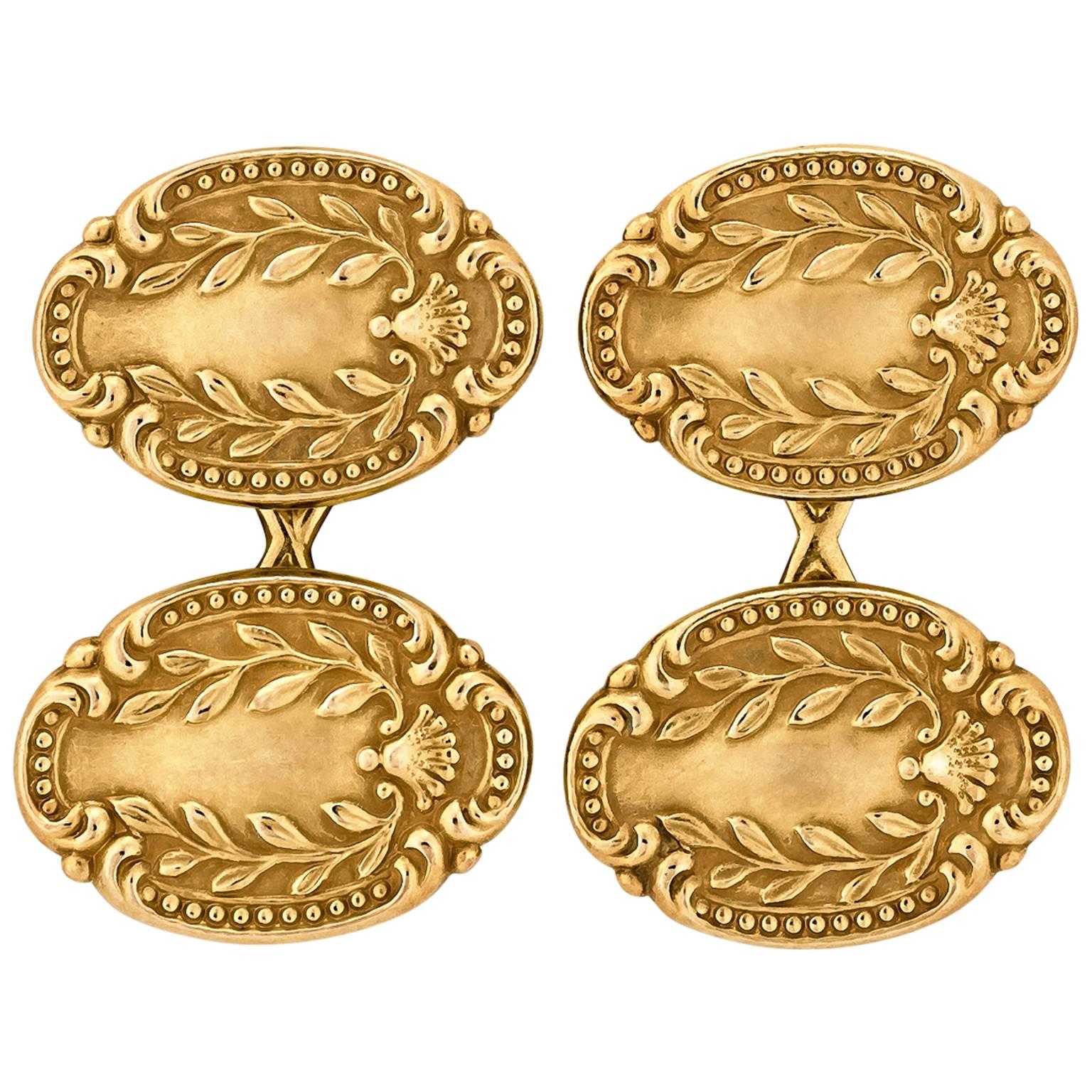 1900s Tiffany & Co. Victorian Gold Laurel Wreath Oval Cufflinks
