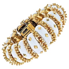 David Webb Platinum & 18K Yellow Gold White Enamel Articulated Bracelet