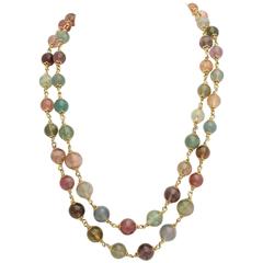 1980s Multi-Colored Tourmaline Gold Doubled Necklace Chain