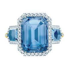 6 Carat Aquamarine and Diamond Three Stone Ring