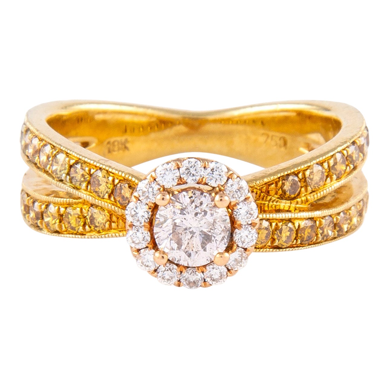 0.96ctt Light Pink Round Diamond Ring 18k Yellow & Rose Gold For Sale