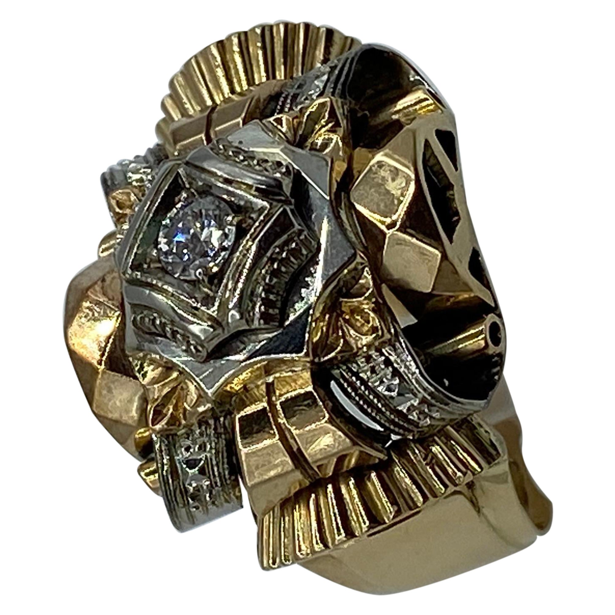 Barocco Ring in 18 Kt Gold and Brilliant Cut Diamond 0.10 Ct, Three-Tone Gold For Sale